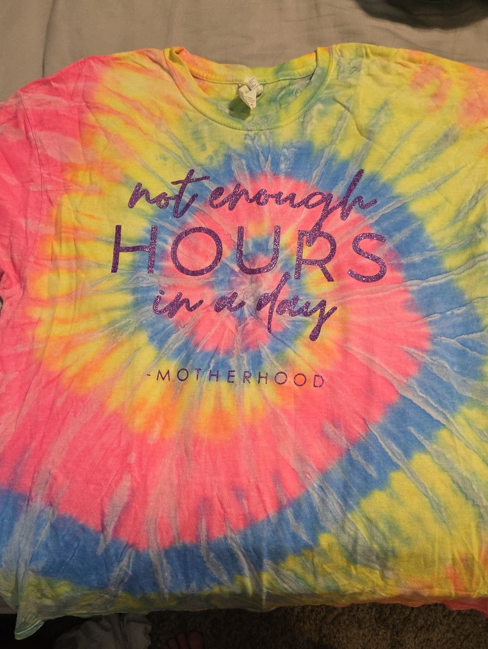 Gildan Tie-Dye Kids Tee in Pink, Blue & Yellow with Glitter Script
